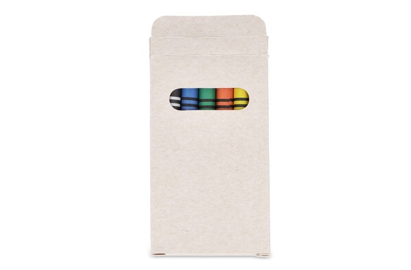 6 crayons gras de couleur dans une boîte en brique de lait recyclé