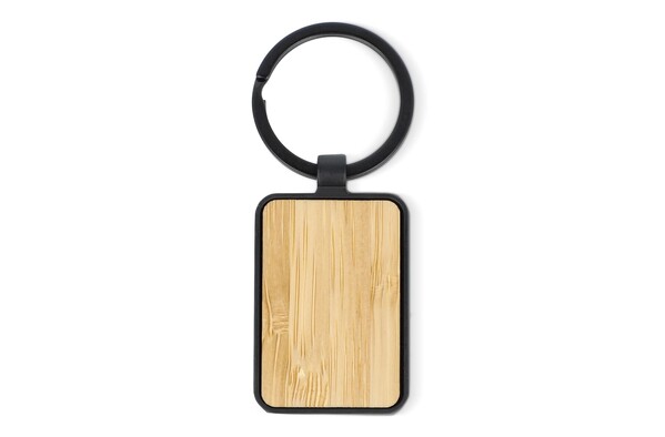 Porte-clés en bambou et métal rectangulaire