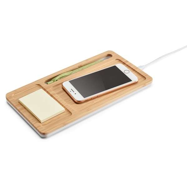 PS - MOTT. Bamboo desk organizer with wireless charger