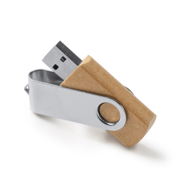 Personalised recycled cardboard USB flash drive 16 GB with metal rotating clip