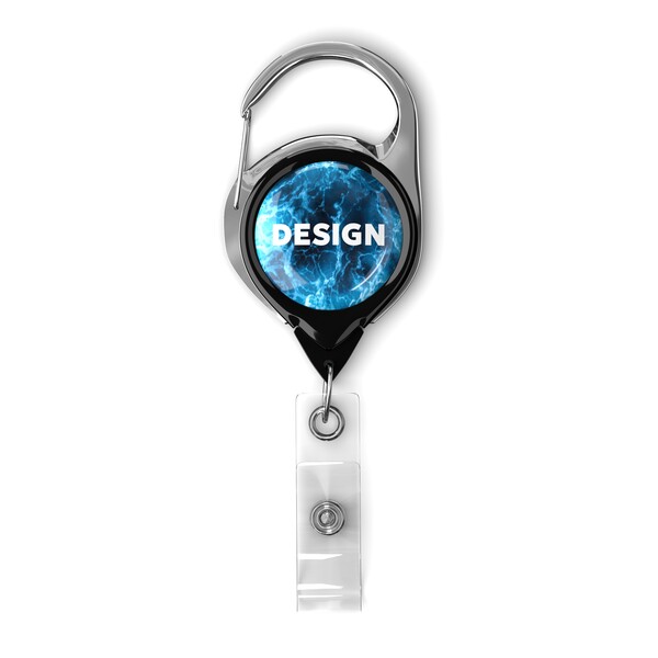 Retractable badge reel with carabiner & logo - Black