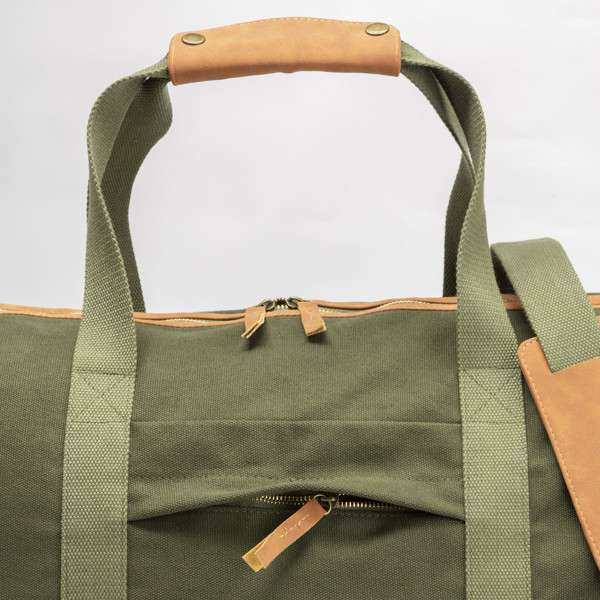 Recycled Canvas Duffle Bag. Adjustable And Removable Shoulder Strap With Metal Buckles - Dark Green