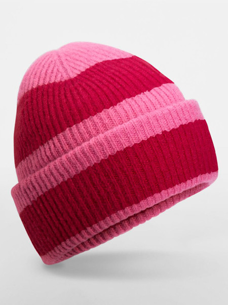 Colour Block Beanie - True Pink / Classic Red