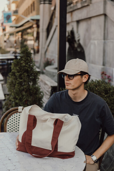 SHOP LOCAL AWARE™ taška z recyklovanej bavlny, 350 GSM - Vínovo Červená