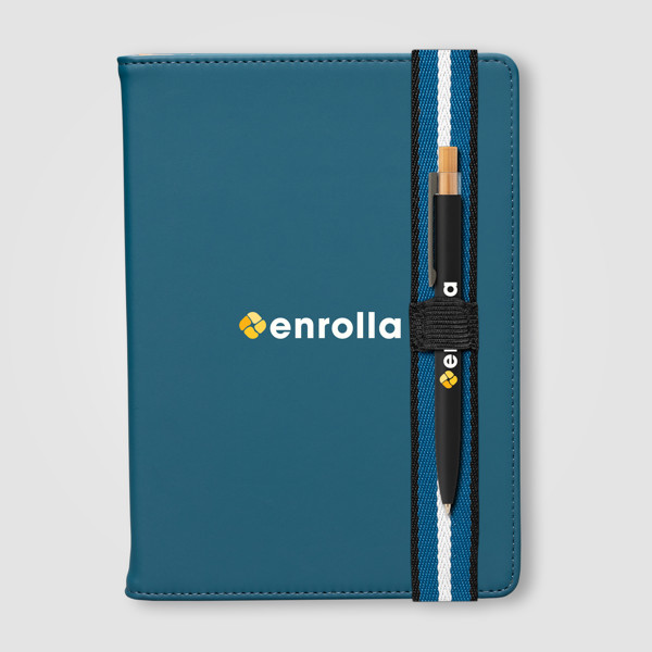 Set de Stylos Newport Recyclés Chevron avec Carnet Rechargeable – A5 - Bleu marine / Jet d’encre 4 couleurs