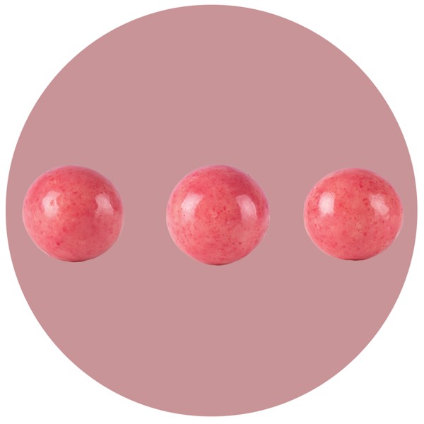 Flowpakket chokolade-lakrids kugler inkl. logotryk i 1-4 farver - Hindbær / Kilo