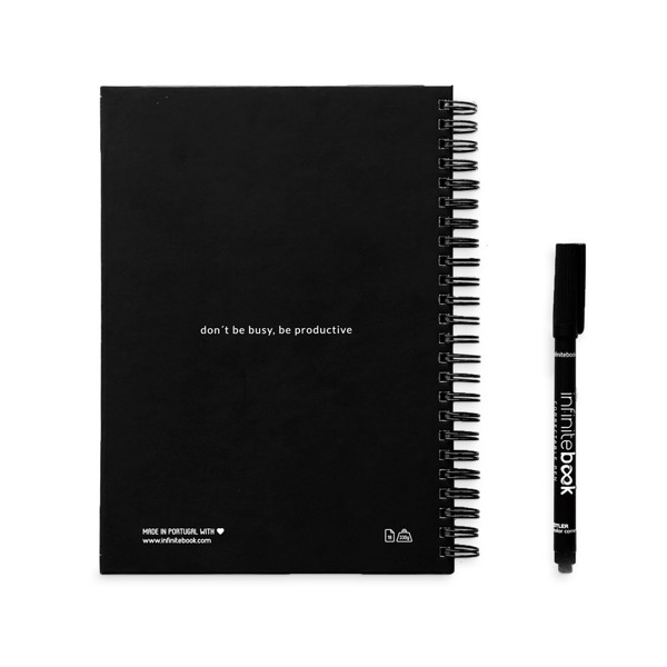 STARTER KIT INFINITE PLANNER A5. Le set comprend un "infinite Diary", un kit de nettoyage, un marqueur et un porte-marqueur - Noir