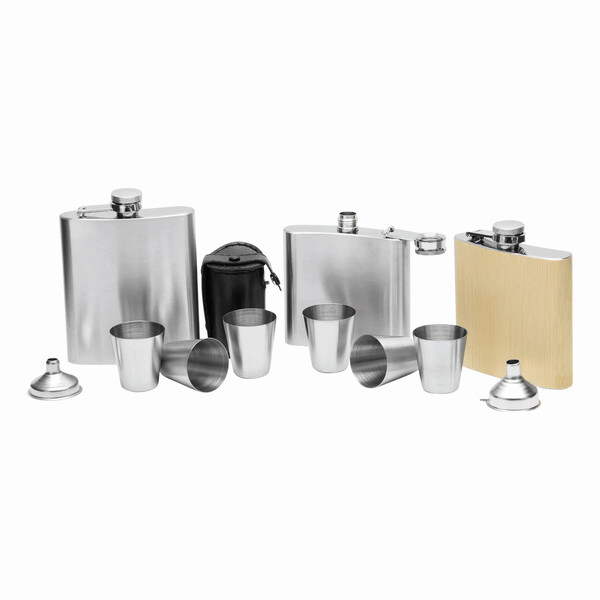 7 Piece Stainless Steel Hip Flask Set Gentleman