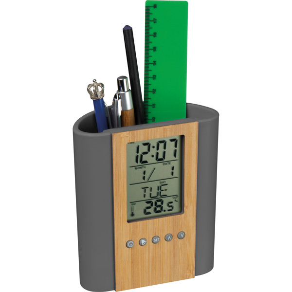 Penpot with deskclock STEFANO - Silvergrey