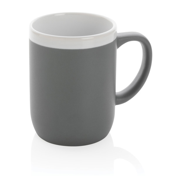 Keramička šalica s bijelim rubom 300 ml - Siva / Bijela