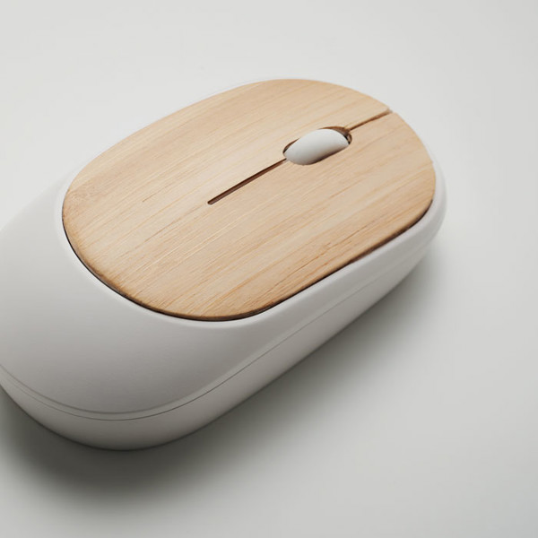 Wireless mouse in bamboo (MO2085-06), printed computer accessories with logo