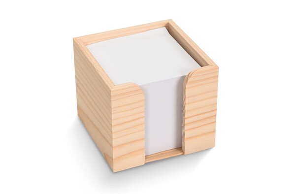 Paper pad 10x10x8.5cm in wooden cube box - Nature