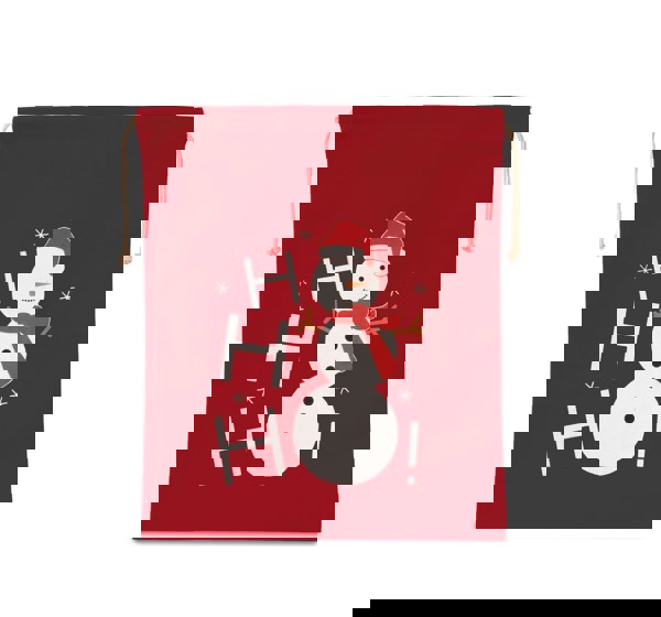 Saco de algodão com cordão, motivo boneco de neve - Vermelho 