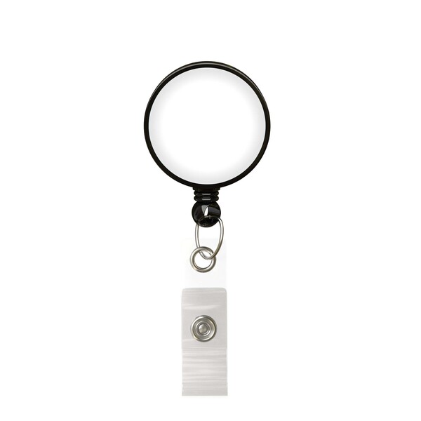 Retractable badge reel in round shape with ⌀2.8cm logo - Black