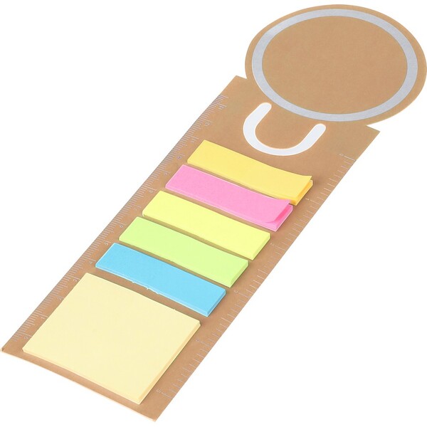 Memo holder, sticky notes, bookmark, notebook, ruler - brown