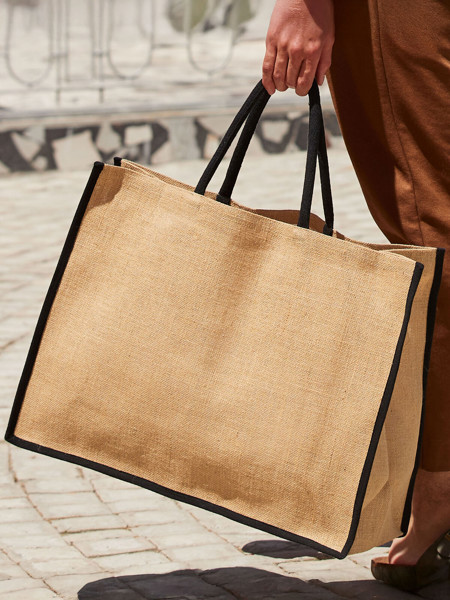 Natural Starched Jute Market Shopper - Natural / Olive Green