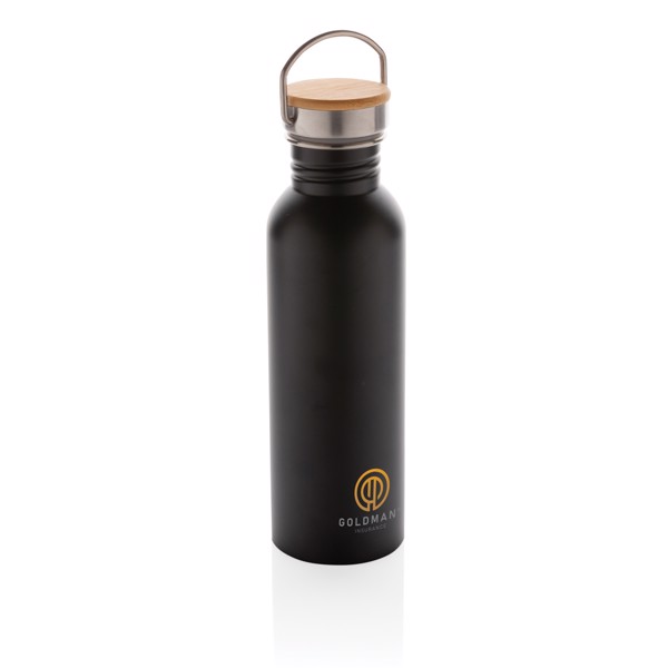 Modern stainless steel bottle with bamboo lid - Black