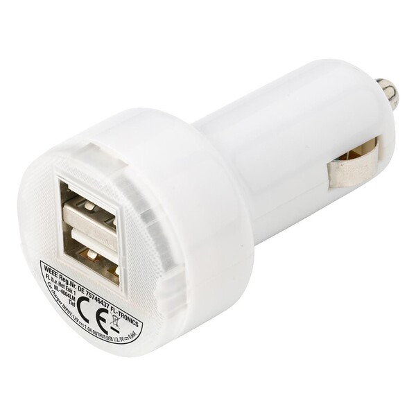 Plastic car power adapter with two USB ports - orange