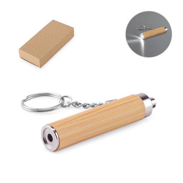 RACHEL. Porta-chaves em bambu e ABS com lanterna LED