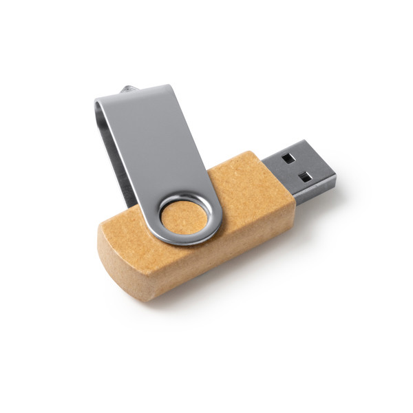 Personalised recycled cardboard USB flash drive 16 GB with metal rotating clip