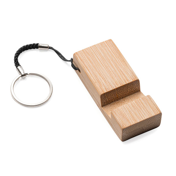 Personalised bamboo keyring with phone stand