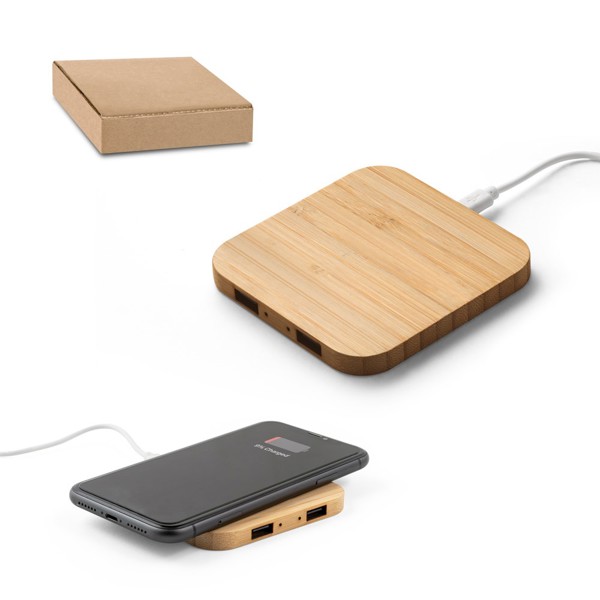 Carregador wireless super rápido 15W em bambu - DALTON