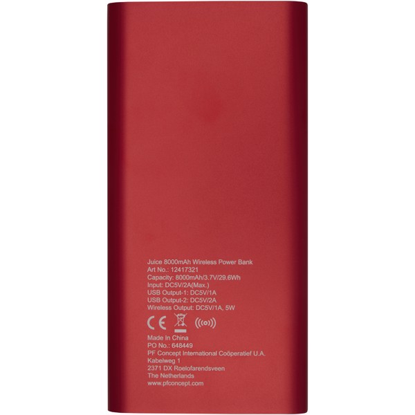 Juice 8000mAh trådløs powerbank - Rød