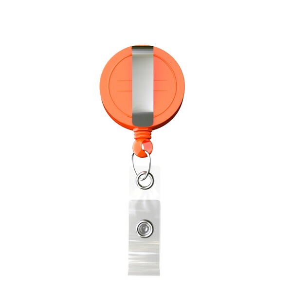 Retractable badge reel in round shape with ⌀2cm logo - Orange / Belt Clip