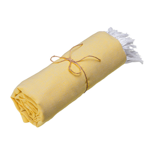 Recycled Cotton Beach Towel 150 G/M2. Melange Effect And Fringes - Yellow