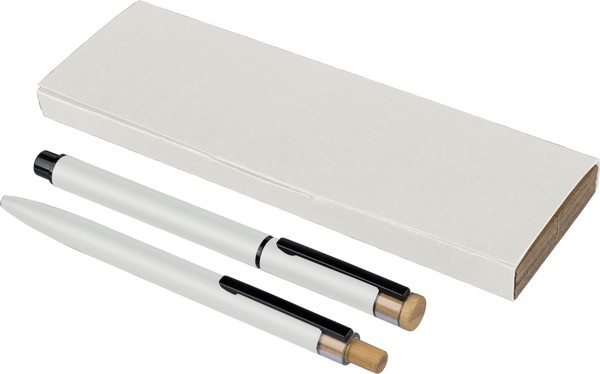 Recycled aluminium lacquered pen set Ilaria - White