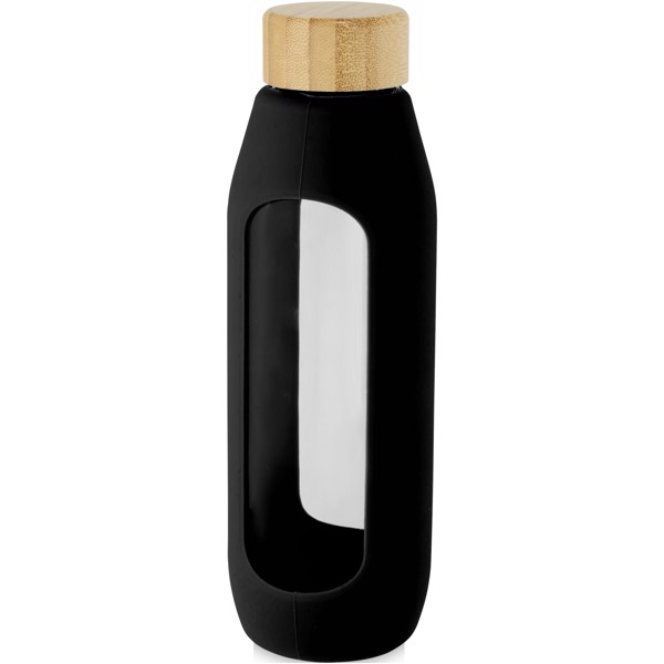 Tidan 600 ml borosilicate glass bottle with silicone grip - Black