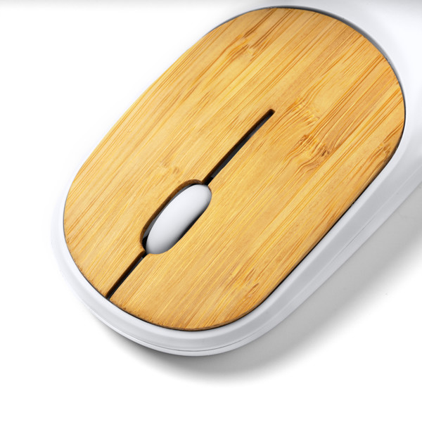 Ratón inalámbrico personalizado de bambú y ABS reciclado 1600 DPI