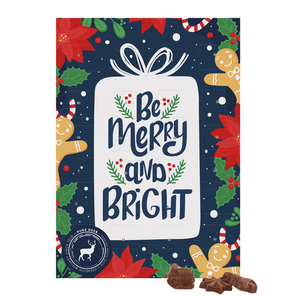 Classic wall advent calendar, german puzzle motif, landscape, filled with Friedel milk chocolate | Solid cardboard cover: white, standard design, landscapeformat, Cover and inlay: recyclable