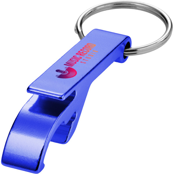 Ouvre-bouteille et canette Tao en aluminium recyclé certifié RCS avec porte-clés - Bleu royal