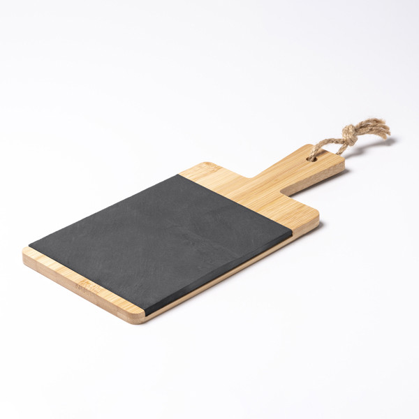 Personalised bamboo and slate chopping board with hanging cord
