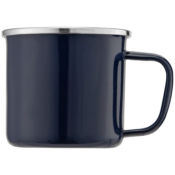 Wyoming - 385 ml Mug de camping émaillé avec bord en acier inoxydable - Bleu marine / Sérigraphie