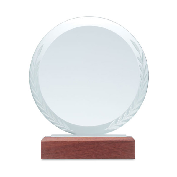 Keen round crystal plaque, beech base
