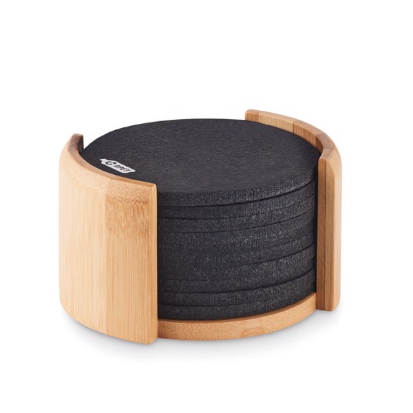 MB - RPET coasters in bamboo holder Bahia