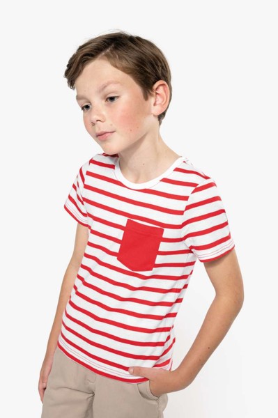 Kids' Striped Short Sleeve Sailor T-Shirt With Pocket - Striped White / Red / 6/8