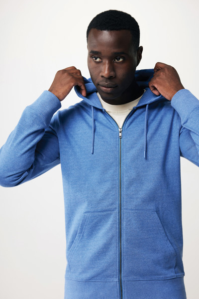 Mikina na zips s kapucňou Iqoniq Abisko z recykl. bavlny - Heather Blue / XXXL