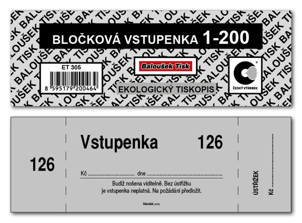 Bločkové Vstupenky 1 - 200 Čísel