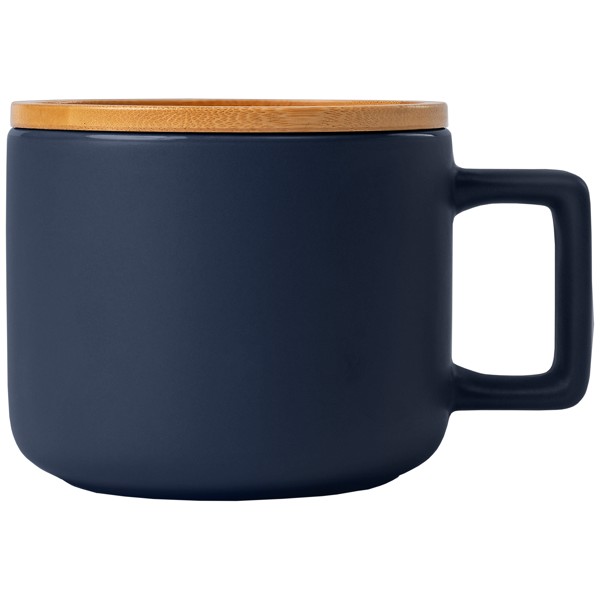 Café Virtuoso - 355 ml Tasse en céramique avec couvercle en bambou - Bleu marine / Sérigraphie
