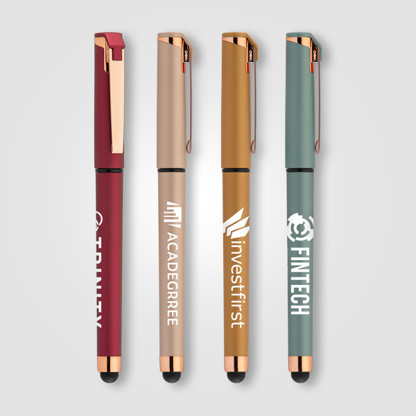 Islander Softy Rose Gold Designer Stylo à gel métallique avec stylet - Assortiment / Sérigraphie