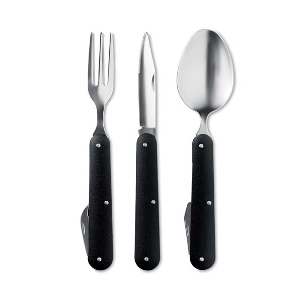 3 Service camping set stainless steel,110 mm - Black