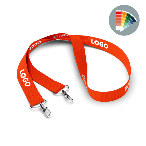 Polyester pantone matched screenprint lanyard with 2 clips - 20mm width / Metal carabiner