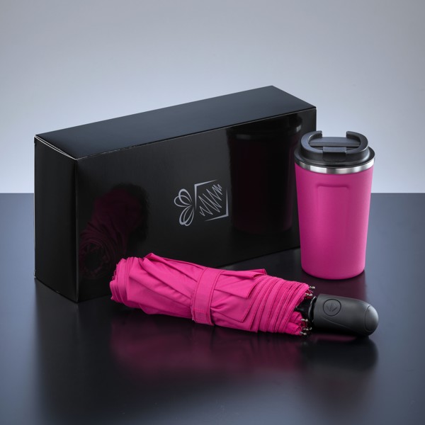 Coffret De Voyageurs: Mug À Café Nordic, 350 ml & Parapluie Automatique Cambridge - Rose