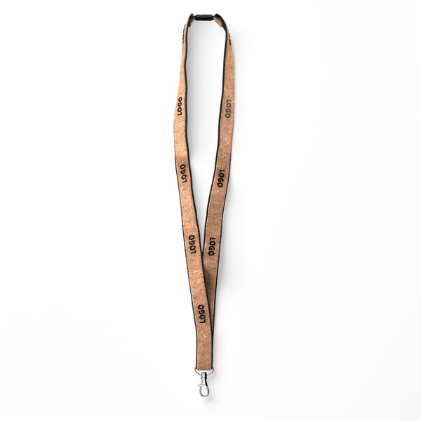 Cork & polyester screenprint lanyard - 20mm width / Metal carabiner / Safety breakaway