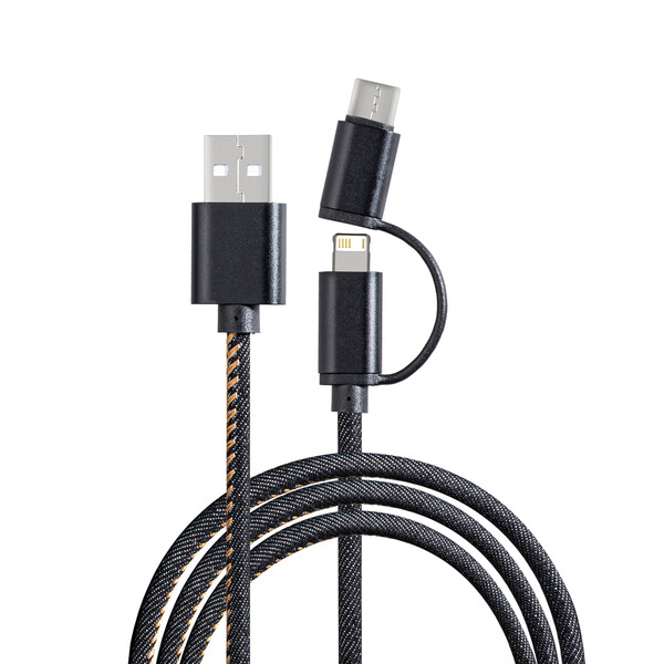 Cable de Charge avec Connexion 3 en 1 DENIM - noir