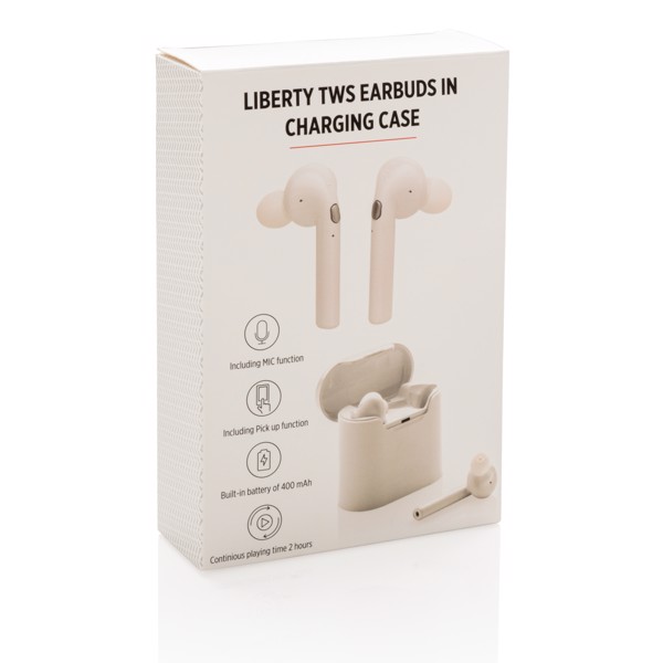 Liberty wireless earbuds in charging case - White