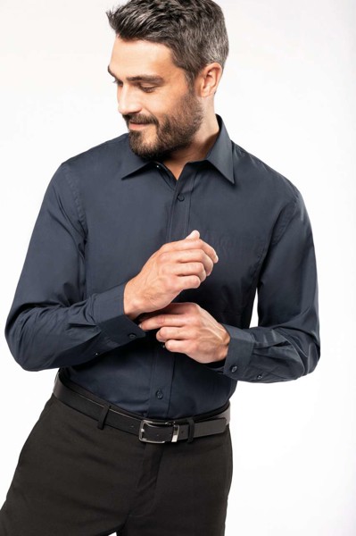 Men's Long-Sleeved Cotton Poplin Shirt - White / M